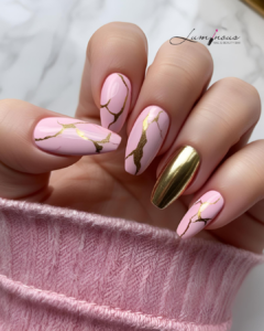 Pink & Gold Marble Nails