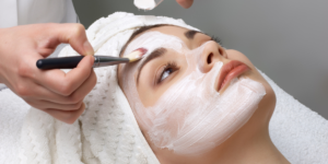 European facial with a nourishing face mask applied for deep skin hydration.