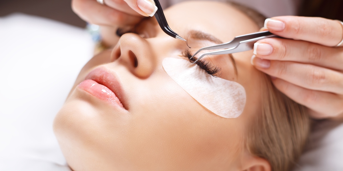 Eyelash extension application at a Bellflower beauty salon